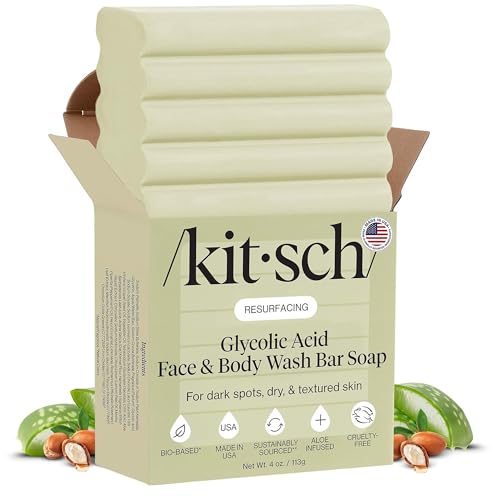 Image of Kitsch Glycolic Acid Face & Body Wash Bar - Resurfacing Bar Soap with Shea Butter for Smoother, Brighter Skin - Gentle Soap & Body Wash Women & Men Love - Cucumber & Eucalyptus Scent Bath Soap - 4 oz