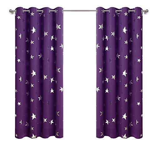Anjee 63 Inches Purple Blackout Curtains, Window Drapes for Space Themed Nursery