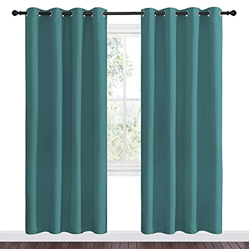 Image of NICETOWN Insulated Curtains Blackout Draperies - Triple Weave Microfiber Home Thermal Insulated Solid Ring Top Blackout Curtains /Panels for Bedroom(Sea Teal, Set of 2, 55 x 78 Inch)