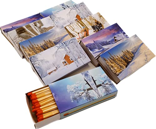 Camino Streichhölzer 10 Schachteln - Zündhölzer 10 cm - 500 lange Streichhölzer für Kamin und Kerzen premium Streichholzschachteln Matches Motiv Winter Art. 1549 (10)