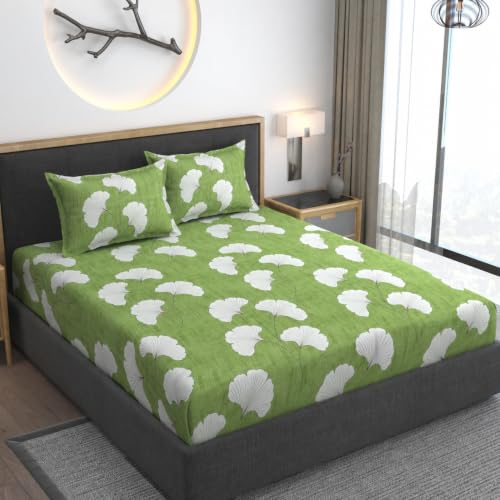 Image of Premium Heavy Cotton Elastic Fitted Bedsheets with 2 King Size Pillow Covers || Double Bed with All Around Elastic 350 TC || 60 x 78 x 8 Inch Queen Size Fitted || :- Green Jhaad