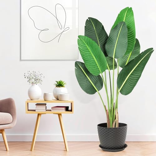 GarveeHome 48 inchs Artificial Tree Bird of Paradise Artificial Plant with 8 Trunks Fake Tree - 4 Feet Faux Plants Fake Banana Tree Plant with Pot Artificial Trees for Home Decor Indoor Outdoor