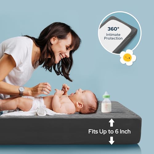 Image of Waterproof Crib Mattress Protector 2 Pack, Soft and Breathable Crib Mattress Pad Cover, Noiseless Machine Washable Toddler Mattress Protector for Standard Baby Toddler Bed (52''x28'',Gray)