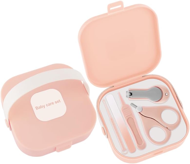Baby Nail Care Set, 5 in 1 Baby Nail File Clippers Infant Grooming Kit Manicure Set for Newborn, Infant, Toddler, and Kids, Pink