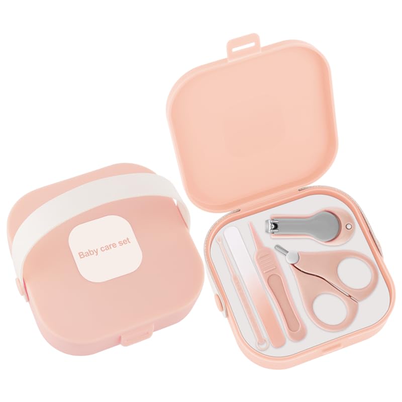 Baby Nail Care Set 5 in 1 Baby Nail File Clippers Infant Grooming Kit Manicure Set for Newborn Infant Toddler and Kids Pink