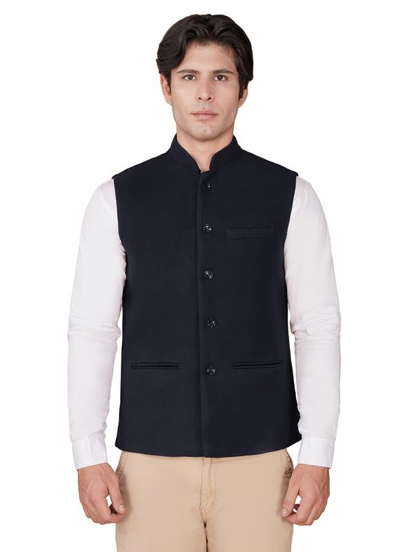 Image of Vastraa Fusion Men's Traditional Woolen Nehru Jacket Modi Waistcoat