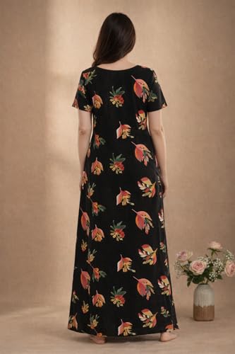 Image of Bahumaan Pure Cotton Nighty for Woman | Floral Gown for Women Nightwear with Pocket | Cotton Nighty for Women Stylish | Perfect for Daily Comfort | Maxi Women