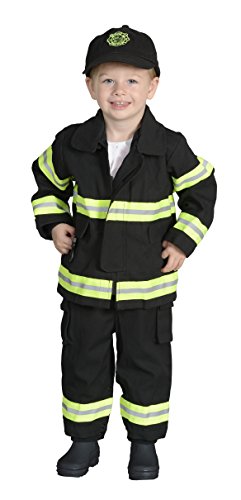 Jr. Fire Fighter Suit with Embroidered Cap, Size 18Month (Black)
