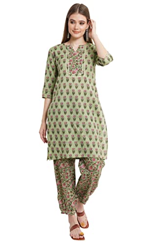 Image of COTLAND Fashions Jaipuri Cotton Straight Kurta and Afghani Salwar (Set) for Women (Lush Lace)