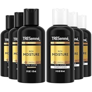 TRESemmé Travel Essentials, Rich Moisture Shampoo 3-Pack + Conditioner 3-Pack – Moisturizing Hair Care with Hyaluronic Acid, Paraben-Free, 3 Oz Ea