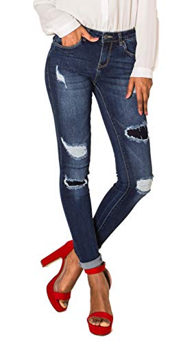 Nina Carter P100 Jean pour femme Skinny Fit taille basse avec effets destroyés - Look usé - Effet de lavage, XS