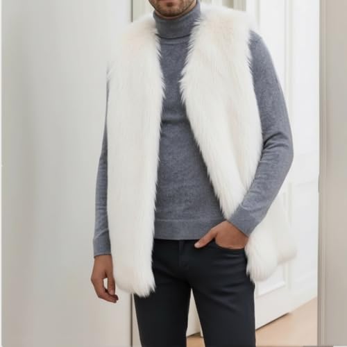 Image of Colf Men's Winter Sleeveless Faux Fur Vest Short Coat | Mens Faux Fur Jacket, Short Coat , Sleeveless Waistcoat, Winter Overcoat, Fluffy