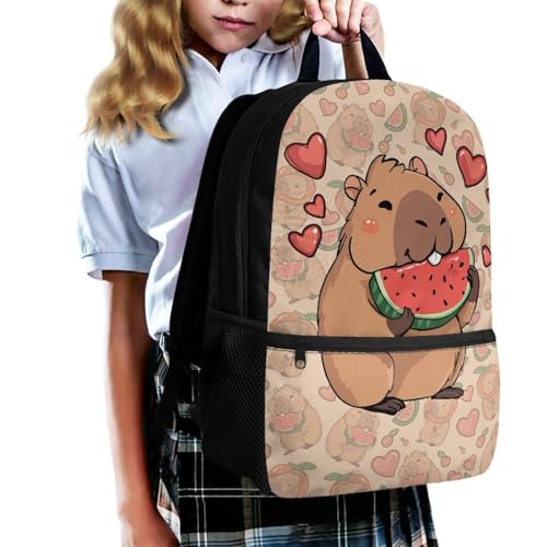 Kawaii Capibala 17 Inch Backpack for Boys Girls Padded Back & Straps Lightweight Cute Bookbag with Side Pocket Kids Daypack for Back to School3