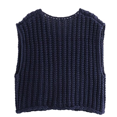 Image of Ainangua Sleeveless Cropped Cardigan for Women Casual Chunky Knit Tank Tops Button Down Open Front Sweater Vest with Pockets