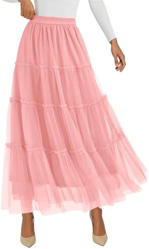 PRETTYGARDEN Tulle Skirts for Women 2025 Fall Fashion Elastic Hig...