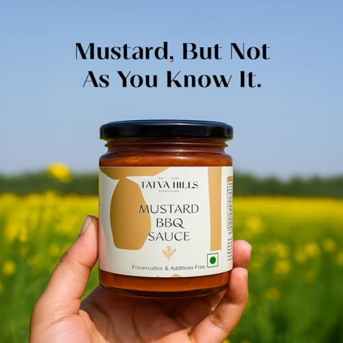 Image of TatvaHills Superfoods Mustard BBQ Sauce - Sweet Spicy Tangy Flavour, No Preservatives, All Natural | Perfect for Grilling, Marinade, Dip, Sandwich Spread | Gourmet Barbeque Condiment | 180g