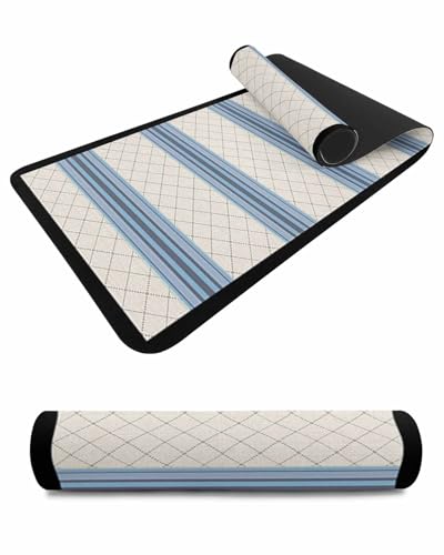 Debedcor Heat Proof Table Pads Waterproof Decorative, Beige Plaid Rustic Non-Slip Table Countertop Protector, Abstract Blue Stripes Farmhouse Insulation Mat for Kitchen Room, 40 x 12 Inches