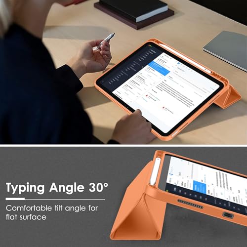 Image of ToaPoia Case for iPad (A16) 11 Inch 2025 /iPad 10th Generation 10.9 Inch 2022, Slim Trifold Stand Protective Cover with Pencil Holder and Soft TPU Back,Support Auto Sleep /Wake (New Orange)