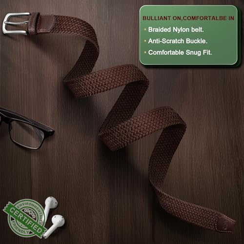 Image of KEMISANT Men Belt-Stretch Woven Braided Belt For Gift Men Golf Casual Jeans Dresses with Nylon Canvas 1 3 /8 inch