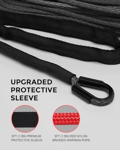 Kolvoii Synthetic Winch Rope Kit, 1/4" x 50ft 9,650lbs Winch Cable with Steel Hook, Protective Sleeve and Winch Cable Stopper for ATV UTV Off-Road Vehicle etc(Grey Rope, Black Hook) - 4