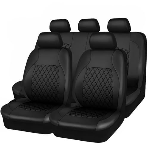 UUE Sitzbezüge Auto, 9 Stück Autositzbezüge Set, Klassisch Kunstleder Autositzbezüge, Sitzschoner Schonbezug Autositz Universal, Sitzbezüge Auto UniversalSet, Sitzbezügesets AutositzbezügeSet, Schwarz