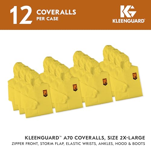Image of KleenGuard A70 Chemical Spray Protection Coveralls (00685) Suit, Hooded, Booted, Zip Front, Elastic Wrists, Size 2XL, Yellow, (Qty 12)