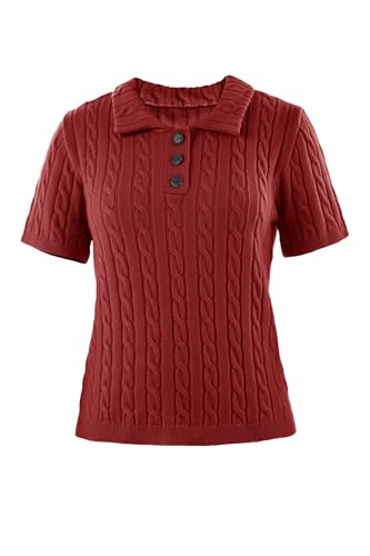 Image of Imily Bela Womens Polo V Neck Pullovers Lightweight Short Sleeve Cable Knit Sweater Business Casual Summer Tops 2025
