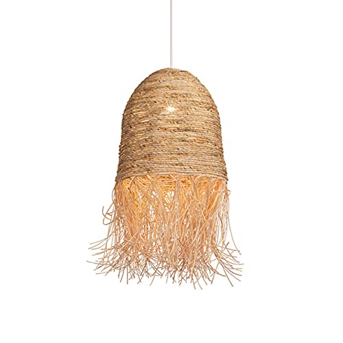 SXSHEYS Lámpara de araña de Mimbre de bambú. Lámpara Colgante de ratán con Pantalla y Cable Ajustable. Lámpara de Mimbre Natural para Cocina, Sala de Estar, Comedor o Dormitorio.
