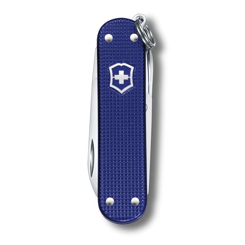 Image of Victorinox Classic SD Alox Swiss Army Knife, Compact, 5 Functions, Swiss Made Pocket Knife with Small Blade, Screwdriver and Key Ring - Night Dive (Blue)