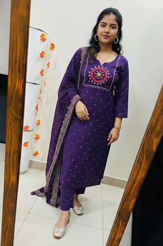 Image of ANNI DESIGNER Viscose Kurta for Women | Kurti Set Woman | Kurta with Pant & Dupatta | Straight Embroidered Suit | Ethnic Indian Outfit Office Party Traditional Clothing Fashion Style Premium Wear Look