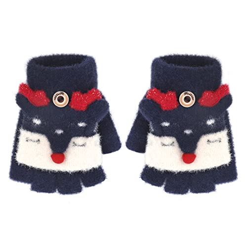 Image of Holiberty Cute Baby Kids Winter Fingerless Gloves Toddler Boys Girls Cartoon Christmas Elk Knit Mittens Warm Snow Gloves 2-8Y