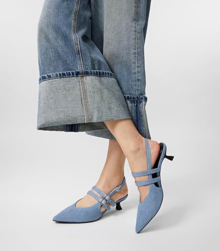 Arromic Women's Kitten Heels Two-Strap Mary Jane Slingback Pointed Toe Pumps Low Heel Ankle Strap Dress Shoes for Work, Wedding, and Formal Occasions2