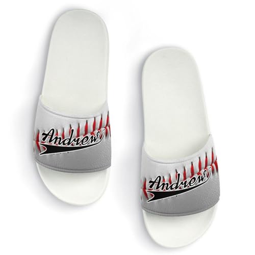Custom Sports Slides Personalized Slippers - Baseball Sandals Quick Drying Softball Slippers Indoor Outdoor,Gifts for Men Youth Boy (White,Style 52)