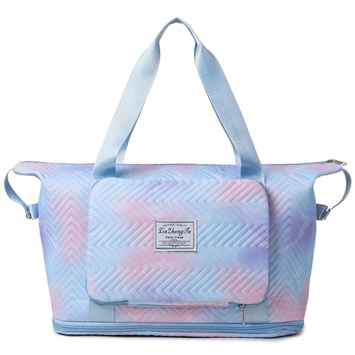 Travel Duffel Bag Carry on Overnight Bag with Separate Wet and Dry Compartments Blue