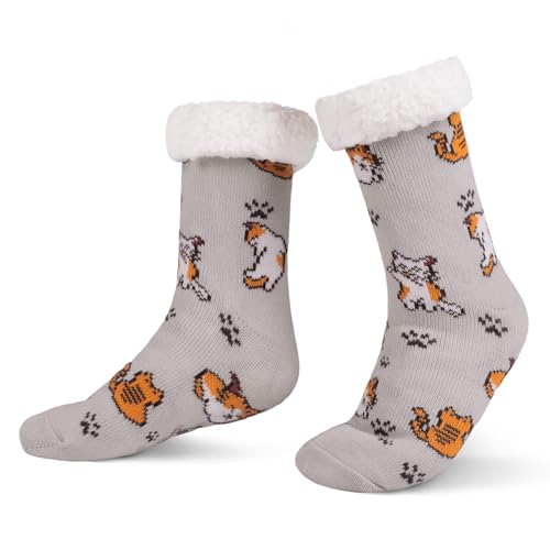 KFUBUO Womens Slipper Socks with Non Skid Bottoms Fleece-Lined Warm Fuzzy Socks