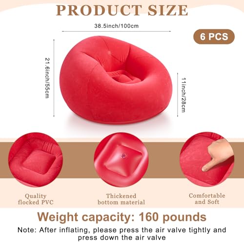 Image of Realspring 6 Pcs Inflatable Bean Bag Chair, Air Pump,Red