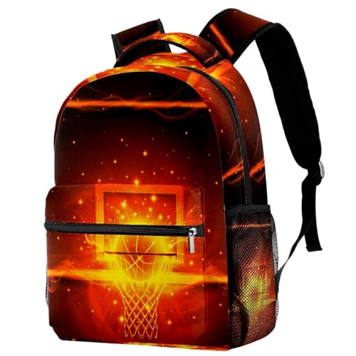 Sac à dos de voyage décontracté pour ados avec motif basket-ball enflammé