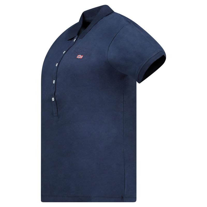Geographical Norway Polo Donna Krystaline Maglia Polo Cotone Manica Corta Collo Bottoni Stampa Bandiera Frontale Elegante Casual Traspirante Tempo Libero Donna