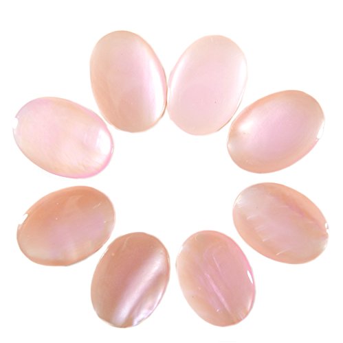 8pcs of Oval Handmade Resin Cabochon Gemstone Level Natural Blue Dyed Paua/Mother of Pearl/Tahiti Pearl Abalone/Pink Dyed River Shell (13mmX18mm Oval, Dyed Pink Orange River Shell)