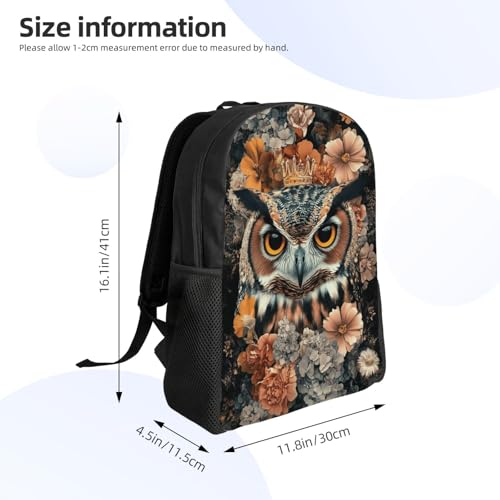 Unisex 16 Inch Backpack Owl Crown Flowers Personalize with Your Design Durable for Daily Commute & Travel Adventures3