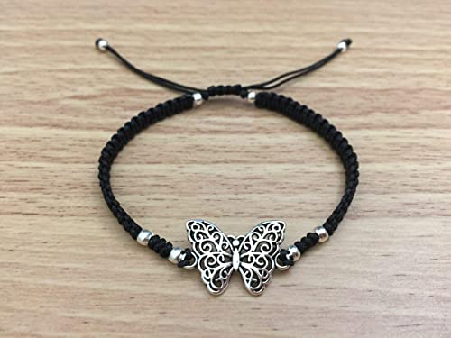 Women Fashion Black Braided Beautiful Bracelet With Silver Butterfly Design #TOP1