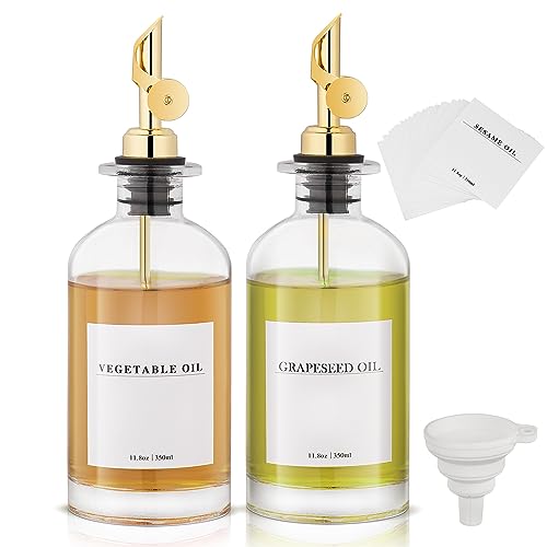Olive Oil Dispenser Bottle for Kitchen Coffee Syrup Dispenser with Labels, Glass Oil and Vinegar Dispenser Set