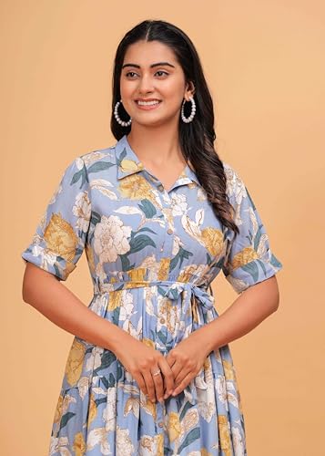 Image of Jikonet Women's Western Dress Floral Printed Cotton Maxi Dress