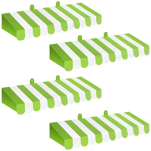 Image of Boao 4 Pcs 3D Cardboard Awning Decor,Bright Green and White,Striped Style