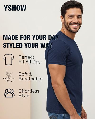Image of Mens T Shirts Crew Neck Tees for Men Plain Fitted Athletic Shirts Soft Cotton Blend Casual Everyday Mens Plain T-Shirts Easy Care Work Weekend - 4 Pack, Dark Gray Light Gray Green Navy, S