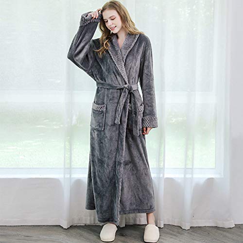 YRTHOR Women Winter Super Soft Warm Plus Long Bath Robe, Lovers Plush Kimono Bathrobe Men Dressing Gown Wedding Bridesmaid Robes,Women Grey,L