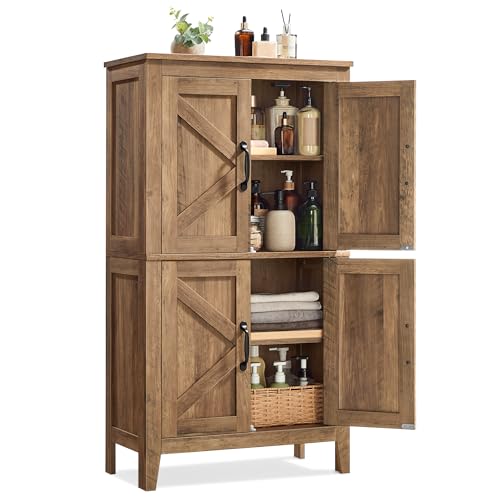 VASAGLE LIRY Collection - Farmhouse Storage Cabinet, Bathroom Floor Cabinet with Barn Doors, Freestanding Kitchen Pantry, Adjustable Shelves, for Dining Room, Living Room, Honey Brown, UBBK7