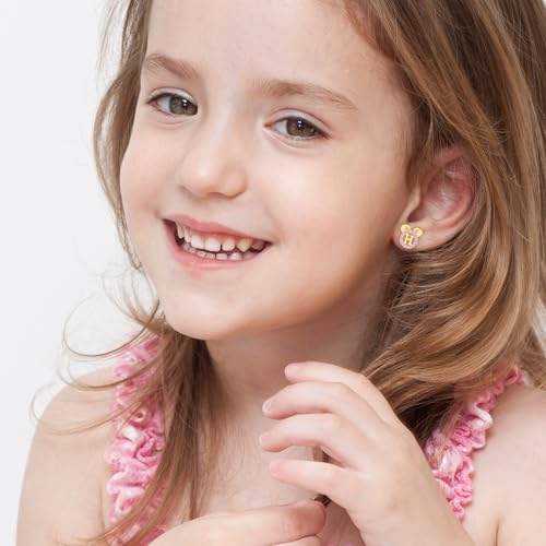 925 Sterling Silver Earrings for Girl Women: Hypoallergenic Initial Earrings with Pink Cubic Zirconia White Gold/Gold Cute Earrings Studs for Sensitive Ears Chirstmas Birthday Gifts2