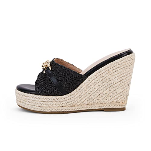 Image of Coutgo Women's Wedge Sandals Platform Espadrille Heel Chain Slip On Casual Summer Slides