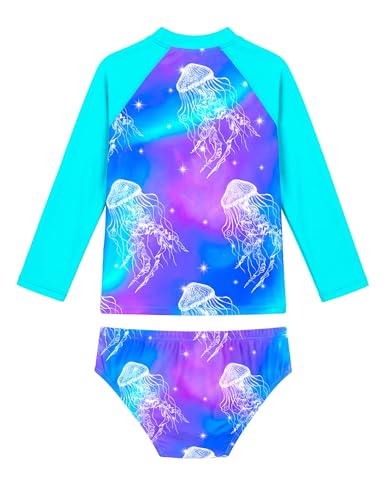 Image of Girls Swimsuit Long Sleeve Rush Guard Bathing Suit Swimwear with Bikini Bottom Sun Protection